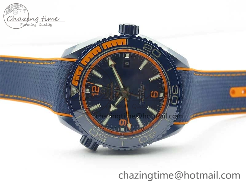 Planet Ocean 45.5mm Big Blue Real Ceramic VSF 1:1 Best Edition on Blue Rubber Strap A8906 Super Clone