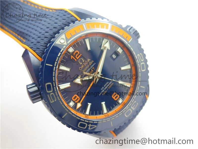 Planet Ocean 45.5mm Big Blue Real Ceramic VSF 1:1 Best Edition on Blue Rubber Strap A8906 Super Clone