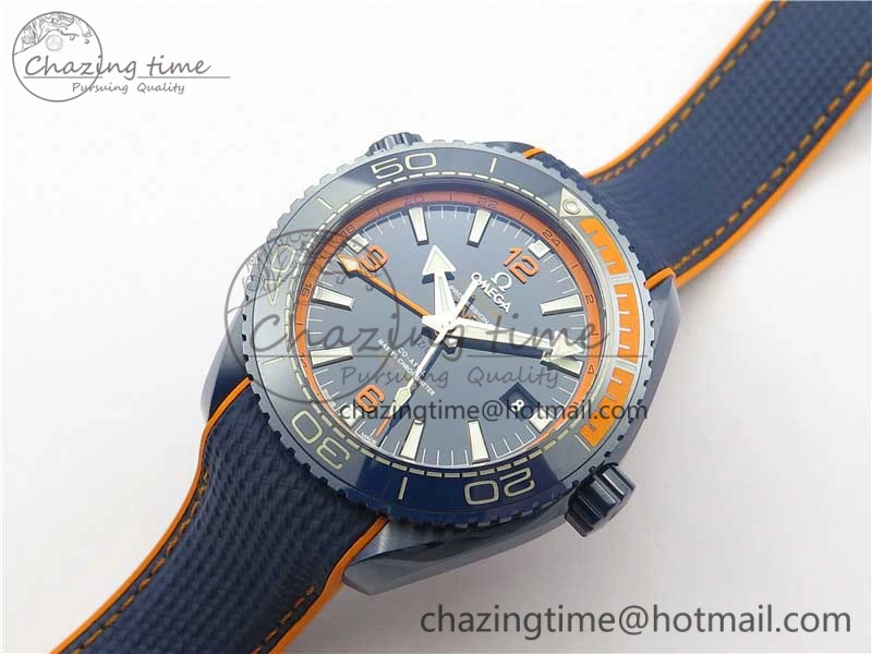 Planet Ocean 45.5mm Big Blue Real Ceramic VSF 1:1 Best Edition on Blue Rubber Strap A8906 Super Clone