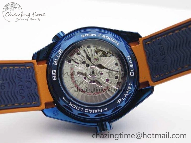 Planet Ocean 45mm GMT Blue DLC Black OMF Best Edition Blue Dial On Blue Gummy Strap A8906