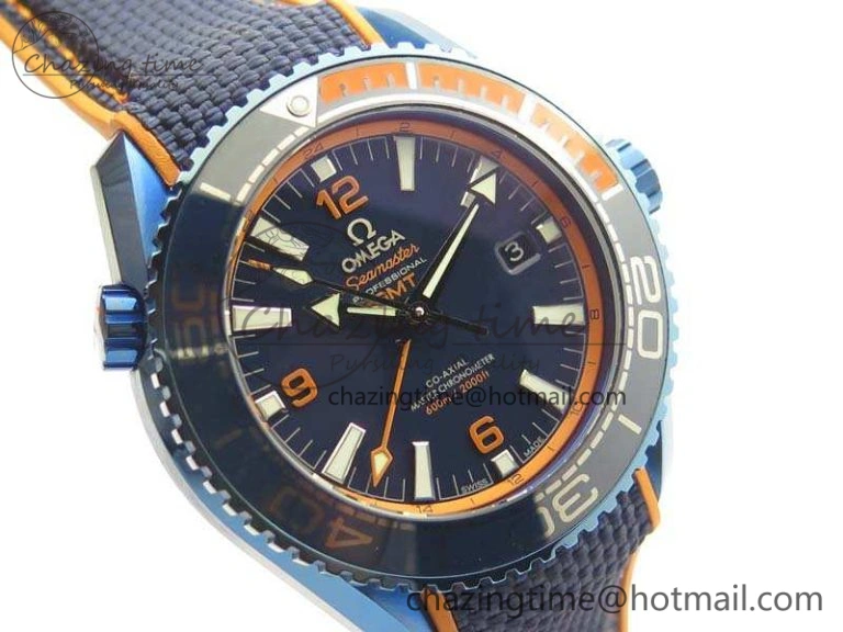 Planet Ocean 45mm GMT Blue DLC Black OMF Best Edition Blue Dial On Blue Gummy Strap A8906