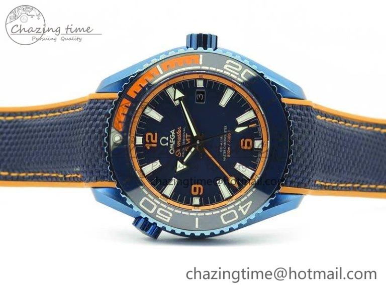 Planet Ocean 45mm GMT Blue DLC Black OMF Best Edition Blue Dial On Blue Gummy Strap A8906