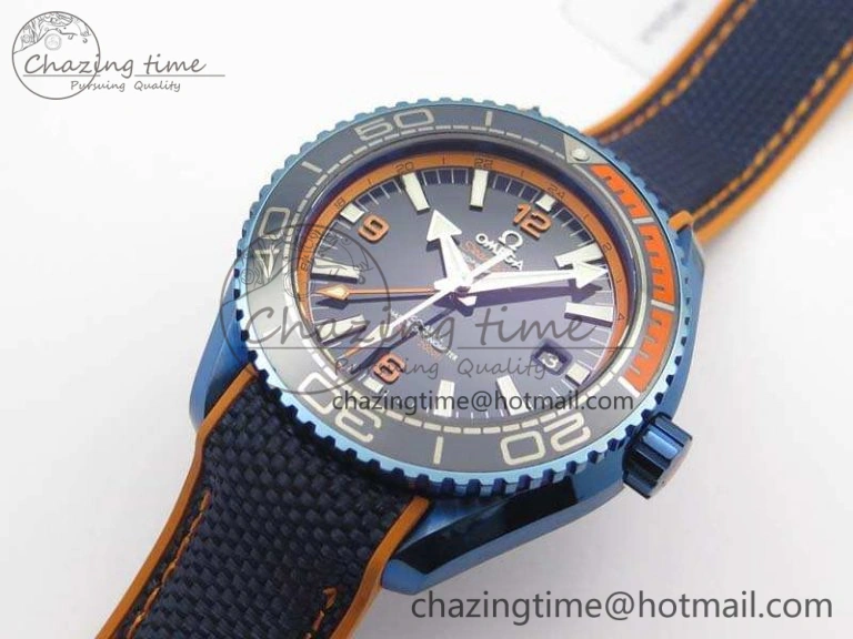 Planet Ocean 45mm GMT Blue DLC Black OMF Best Edition Blue Dial On Blue Gummy Strap A8906