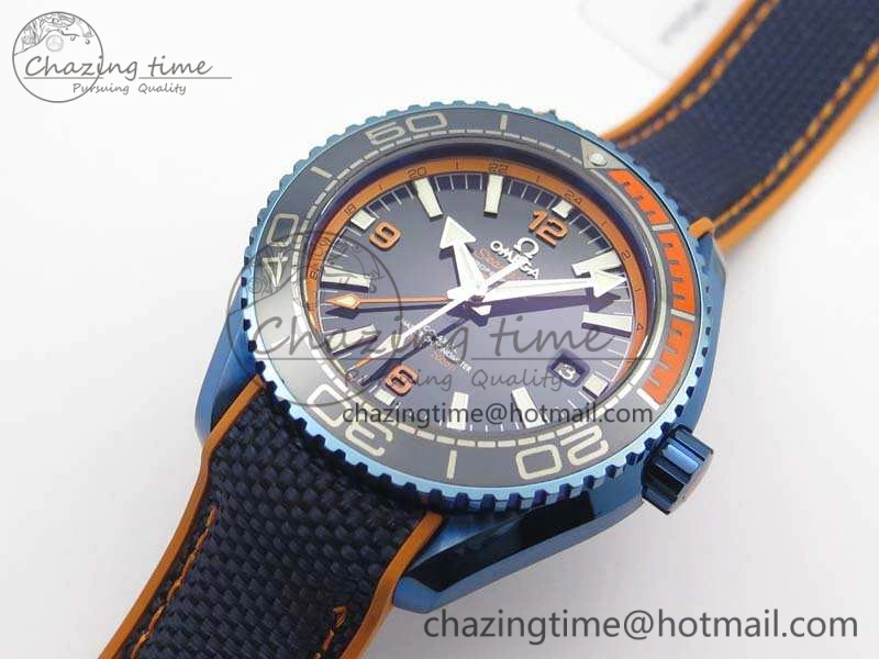 Planet Ocean 45mm GMT Blue DLC Black OMF Best Edition Blue Dial On Blue Gummy Strap A8906