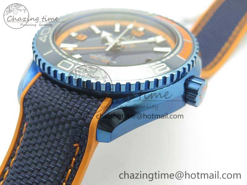 Planet Ocean 45mm GMT Blue DLC Black OMF Best Edition Blue Dial On Blue Gummy Strap A8906