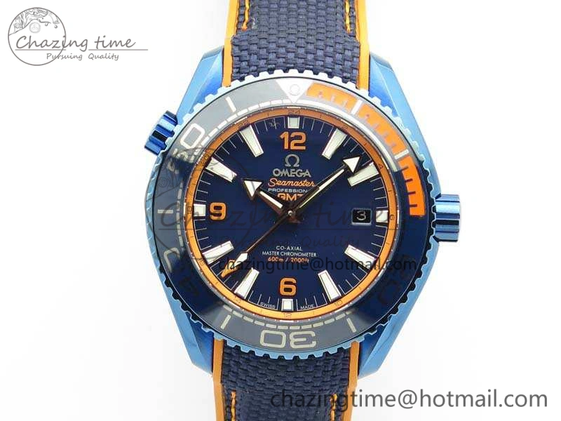 Planet Ocean 45mm GMT Blue DLC Black OMF Best Edition Blue Dial On Blue Gummy Strap A8906