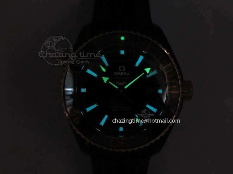 Planet Ocean 45mm GMT DLC RG JHF Best Edition Black Dial On Leather Strap A8906
