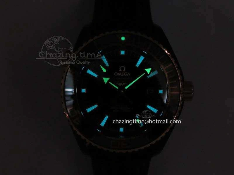 Planet Ocean 45mm GMT DLC RG JHF Best Edition Black Dial On Leather Strap A8906