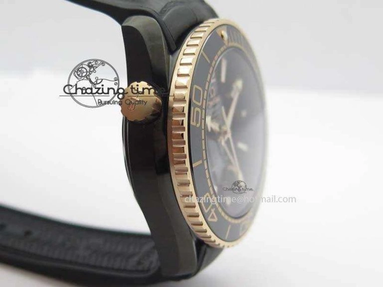 Planet Ocean 45mm GMT DLC RG JHF Best Edition Black Dial On Leather Strap A8906