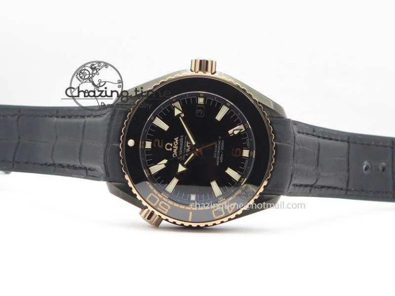 Planet Ocean 45mm GMT DLC RG JHF Best Edition Black Dial On Leather Strap A8906