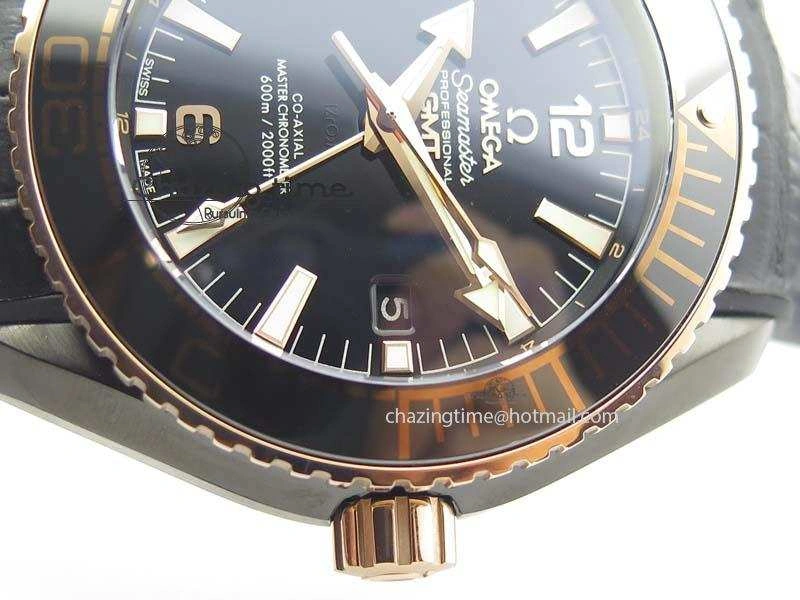 Planet Ocean 45mm GMT DLC RG JHF Best Edition Black Dial On Leather Strap A8906