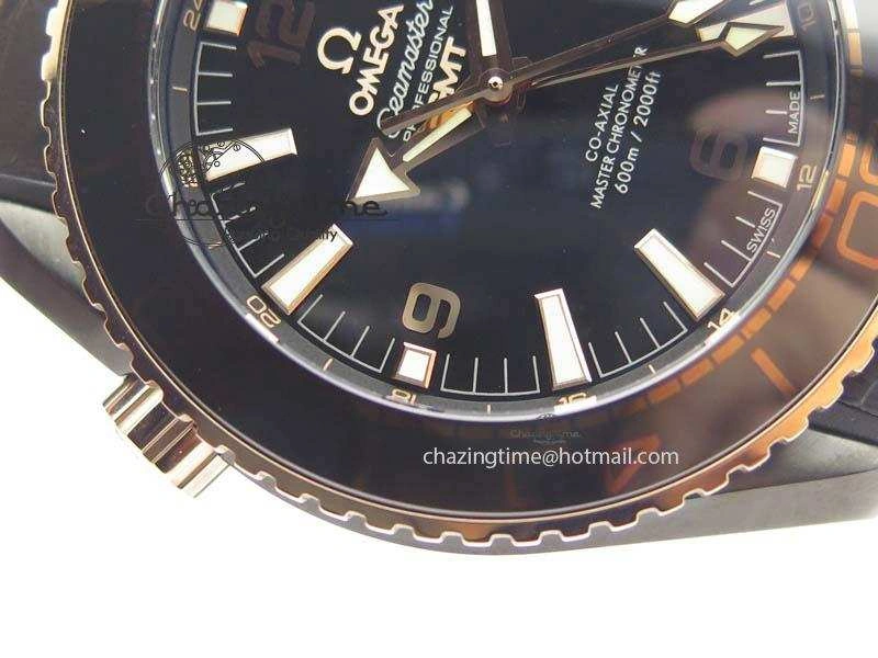 Planet Ocean 45mm GMT DLC RG JHF Best Edition Black Dial On Leather Strap A8906