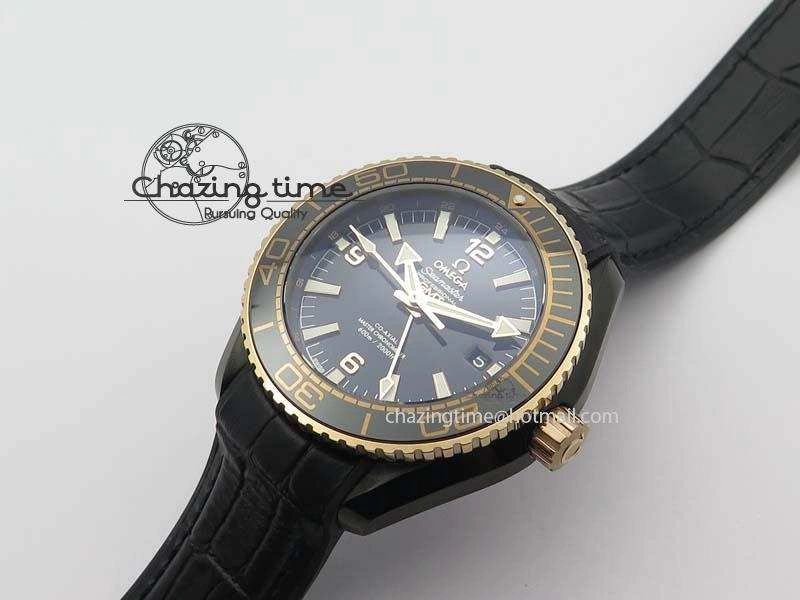 Planet Ocean 45mm GMT DLC RG JHF Best Edition Black Dial On Leather Strap A8906