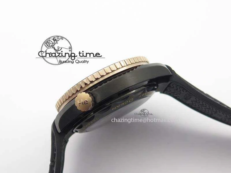 Planet Ocean 45mm GMT DLC RG JHF Best Edition Black Dial On Leather Strap A8906