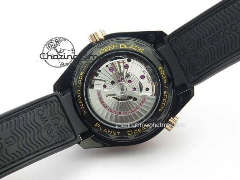 Planet Ocean 45mm GMT DLC RG JHF Best Edition Black Dial On Leather Strap A8906