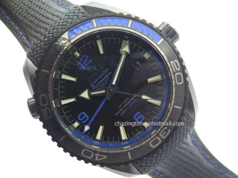 Planet Ocean 45mm Real Ceramic Blue BP-Maker Best Edition Black Dial On Nylon Rubber Strap A8906