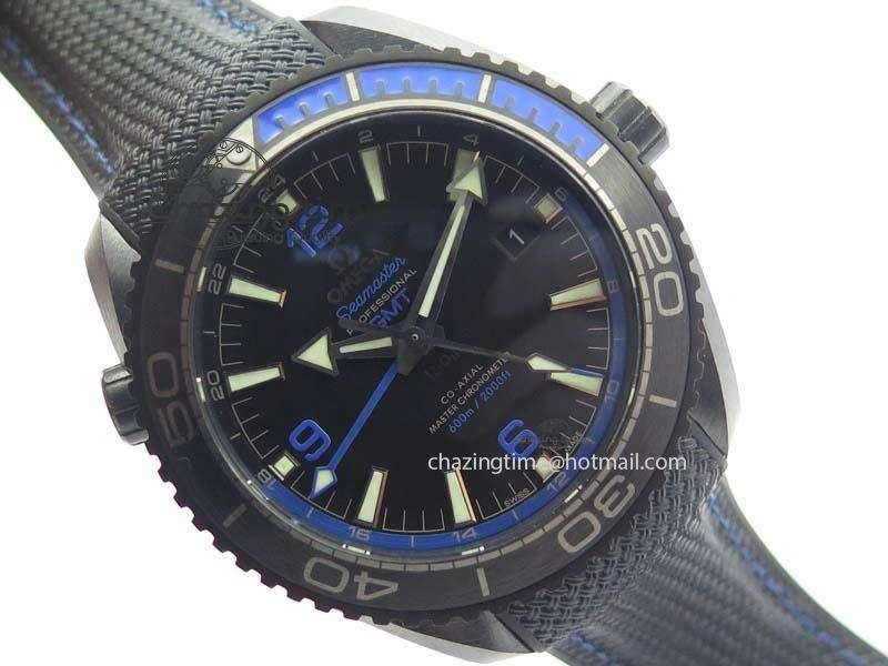 Planet Ocean 45mm Real Ceramic Blue BP-Maker Best Edition Black Dial On Nylon Rubber Strap A8906