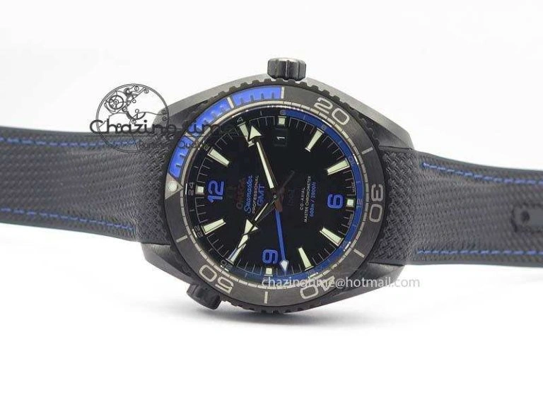 Planet Ocean 45mm Real Ceramic Blue BP-Maker Best Edition Black Dial On Nylon Rubber Strap A8906