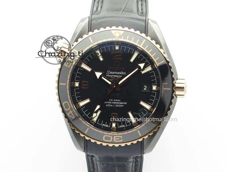 Planet Ocean 45mm Real Ceramic RG BP Best Edition Black Dial On Leather Strap A8906