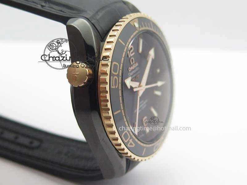 Planet Ocean 45mm Real Ceramic RG BP Best Edition Black Dial On Leather Strap A8906