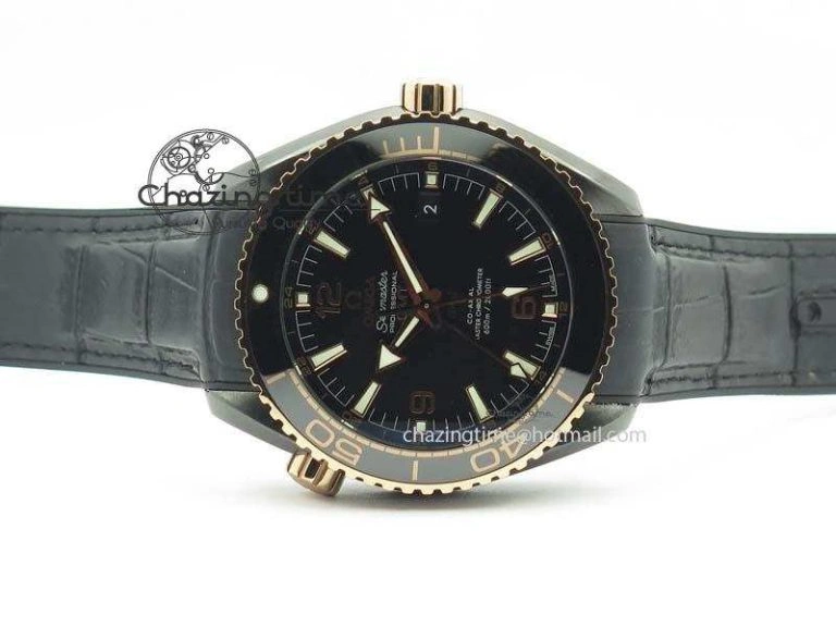 Planet Ocean 45mm Real Ceramic RG BP Best Edition Black Dial On Leather Strap A8906