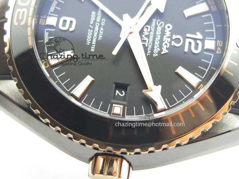 Planet Ocean 45mm Real Ceramic RG BP Best Edition Black Dial On Leather Strap A8906