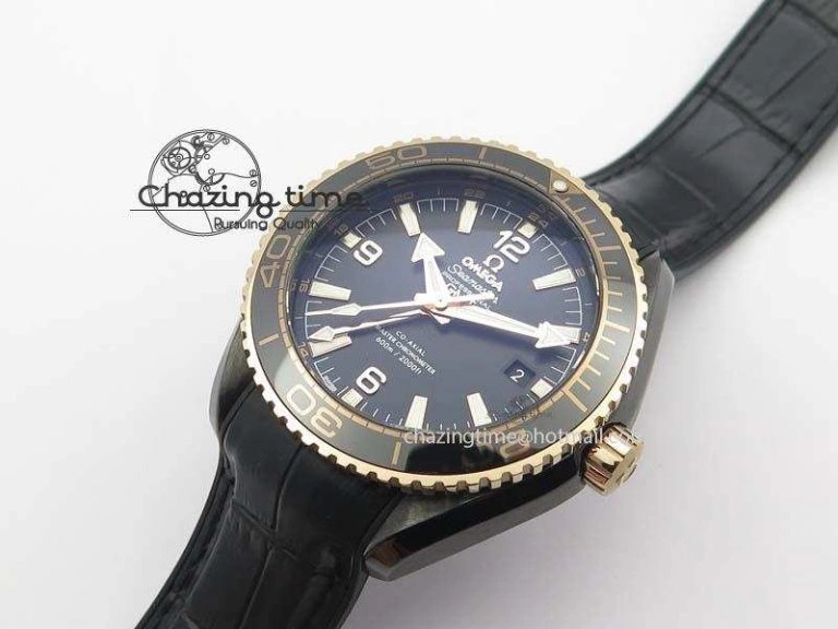 Planet Ocean 45mm Real Ceramic RG BP Best Edition Black Dial On Leather Strap A8906