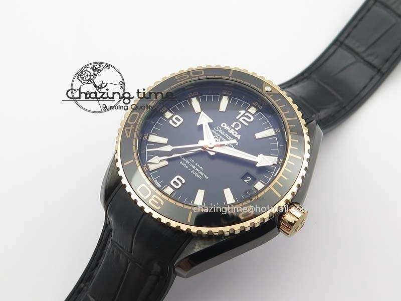 Planet Ocean 45mm Real Ceramic RG BP Best Edition Black Dial On Leather Strap A8906