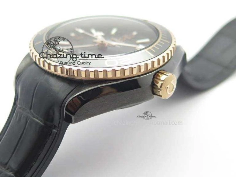 Planet Ocean 45mm Real Ceramic RG BP Best Edition Black Dial On Leather Strap A8906