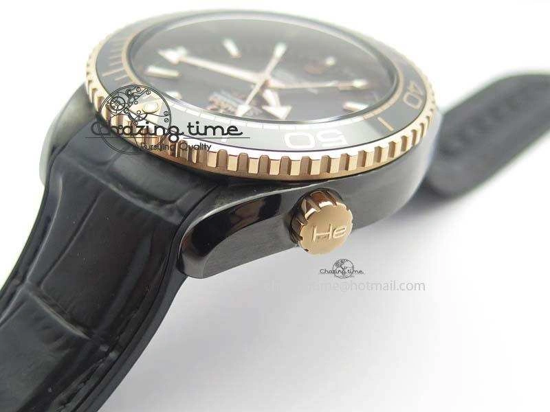 Planet Ocean 45mm Real Ceramic RG BP Best Edition Black Dial On Leather Strap A8906