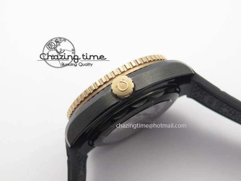 Planet Ocean 45mm Real Ceramic RG BP Best Edition Black Dial On Leather Strap A8906