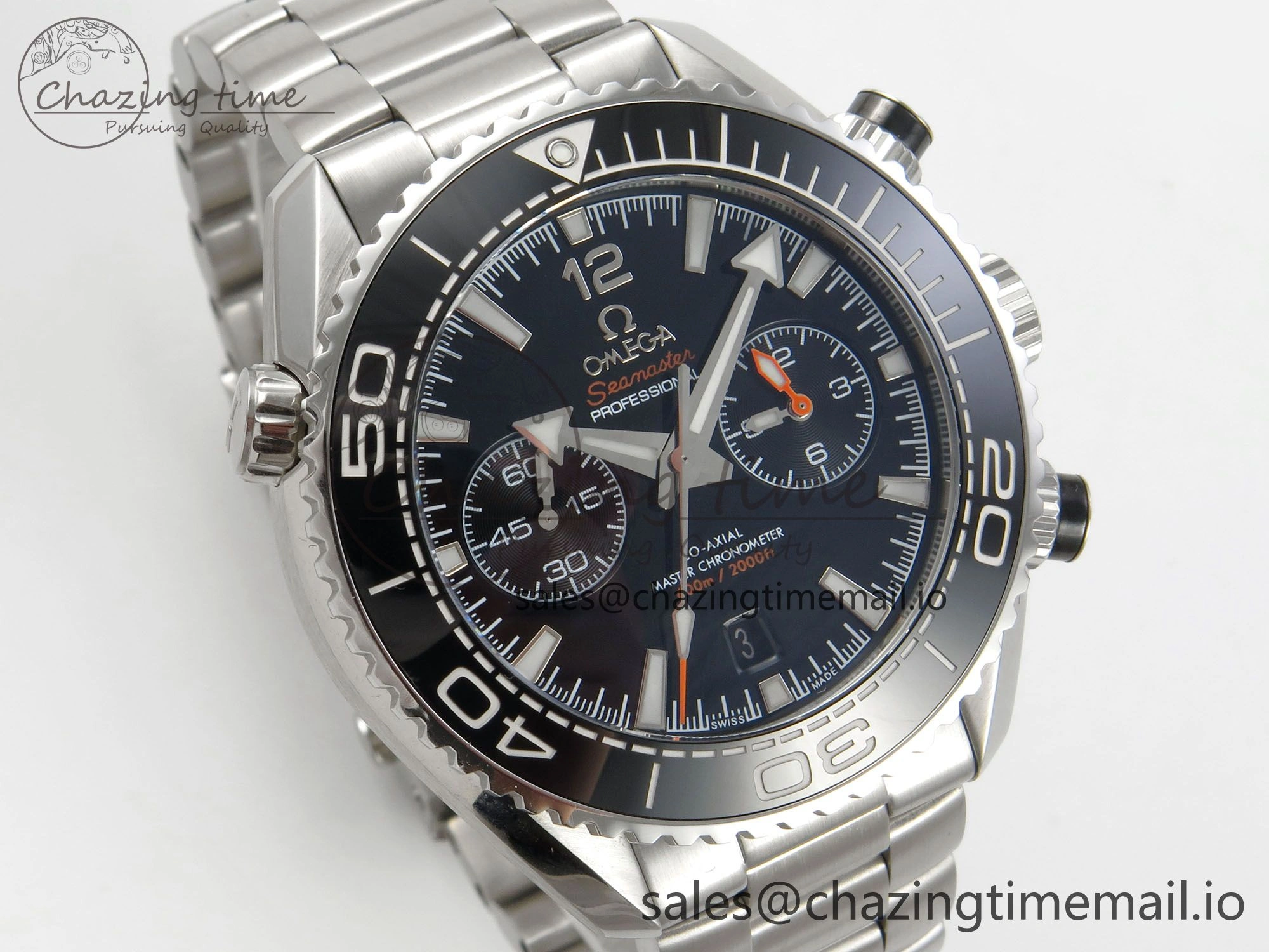 Planet Ocean 600M Chrono SS VRF 1:1 Best Edition Black Bezel Black Dial on SS Bracelet A9900