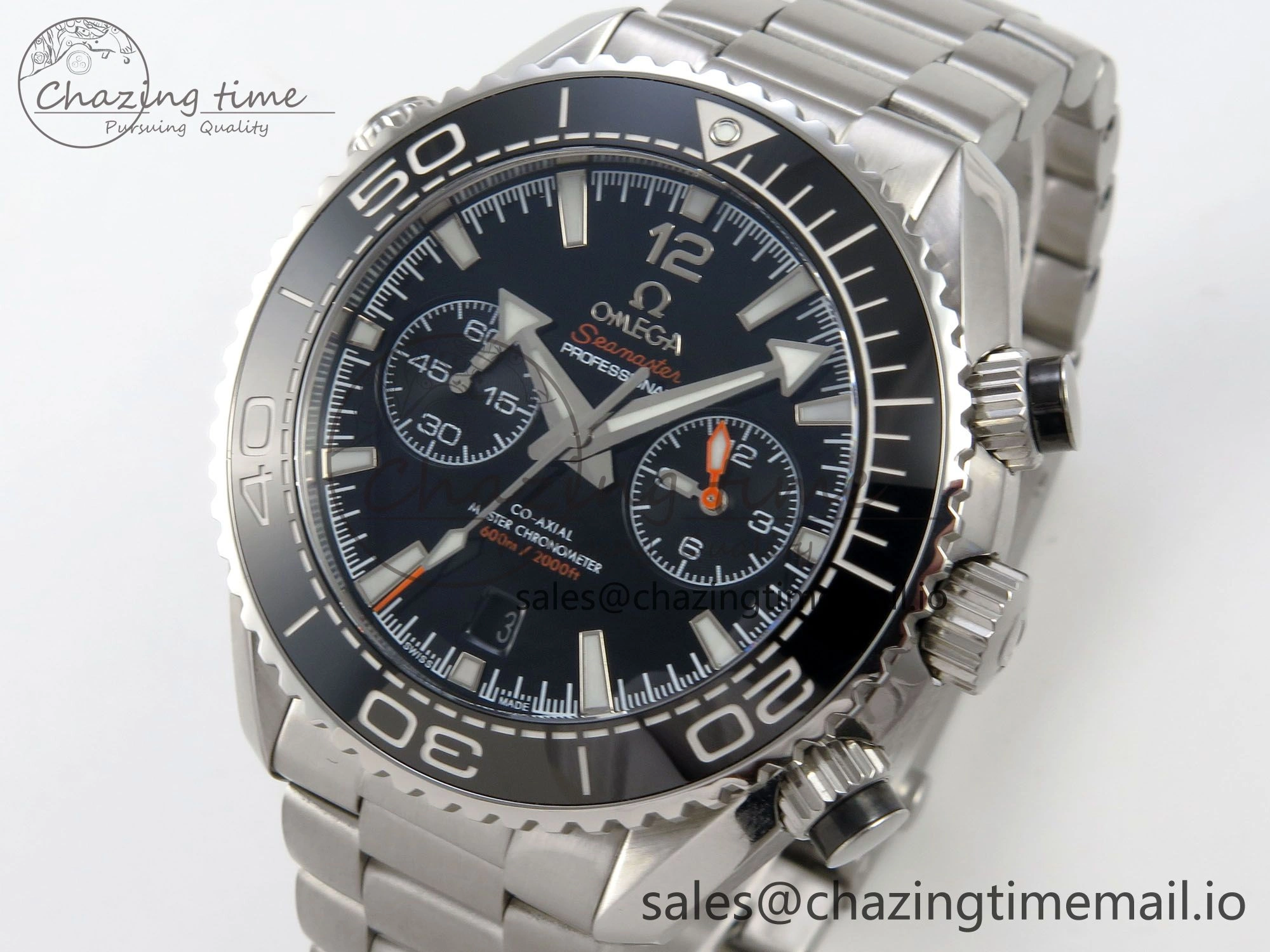 Planet Ocean 600M Chrono SS VRF 1:1 Best Edition Black Bezel Black Dial on SS Bracelet A9900