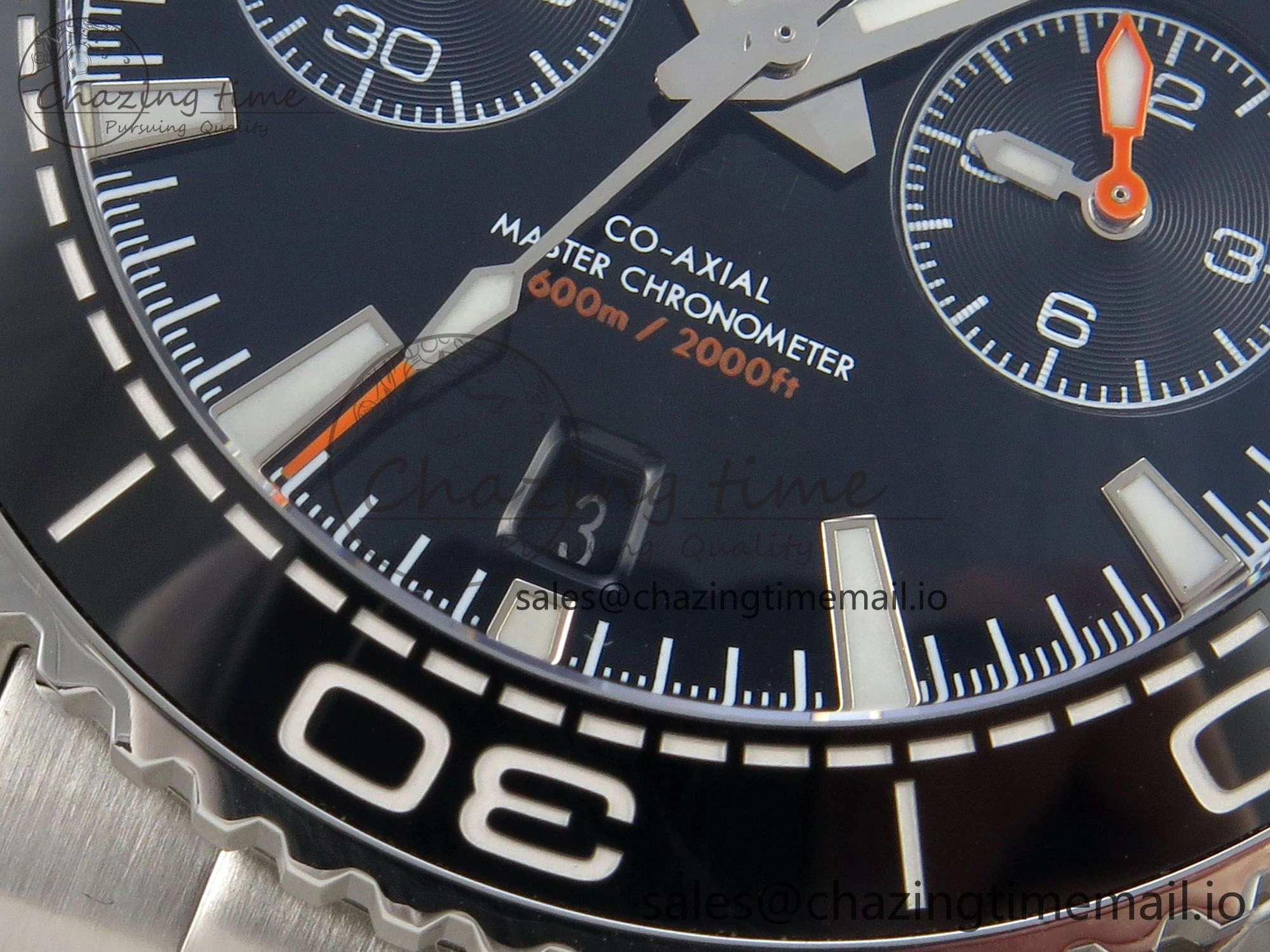 Planet Ocean 600M Chrono SS VRF 1:1 Best Edition Black Bezel Black Dial on SS Bracelet A9900