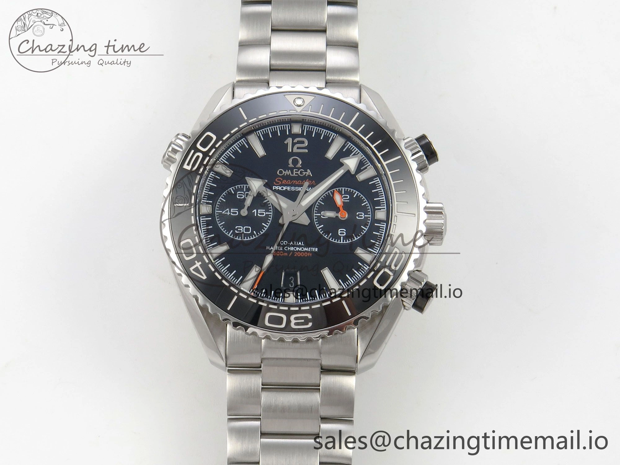 Planet Ocean 600M Chrono SS VRF 1:1 Best Edition Black Bezel Black Dial on SS Bracelet A9900