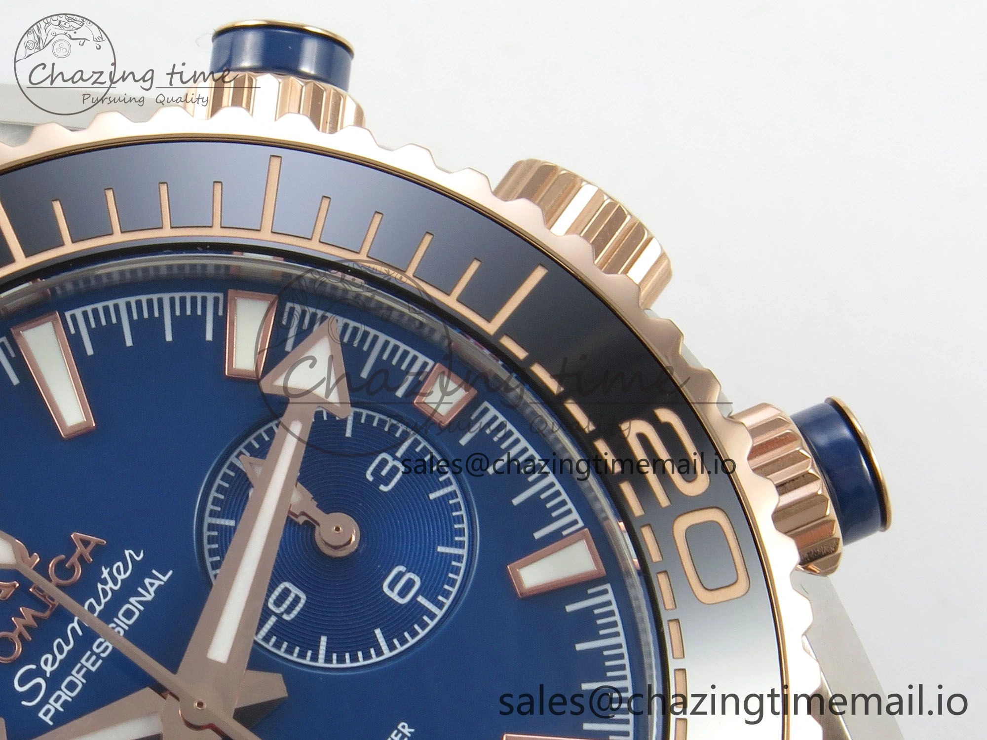 Planet Ocean 600M Chrono SS VRF 1:1 Best Edition Black Bezel Blue Dial on RG SS Bracelet A9900