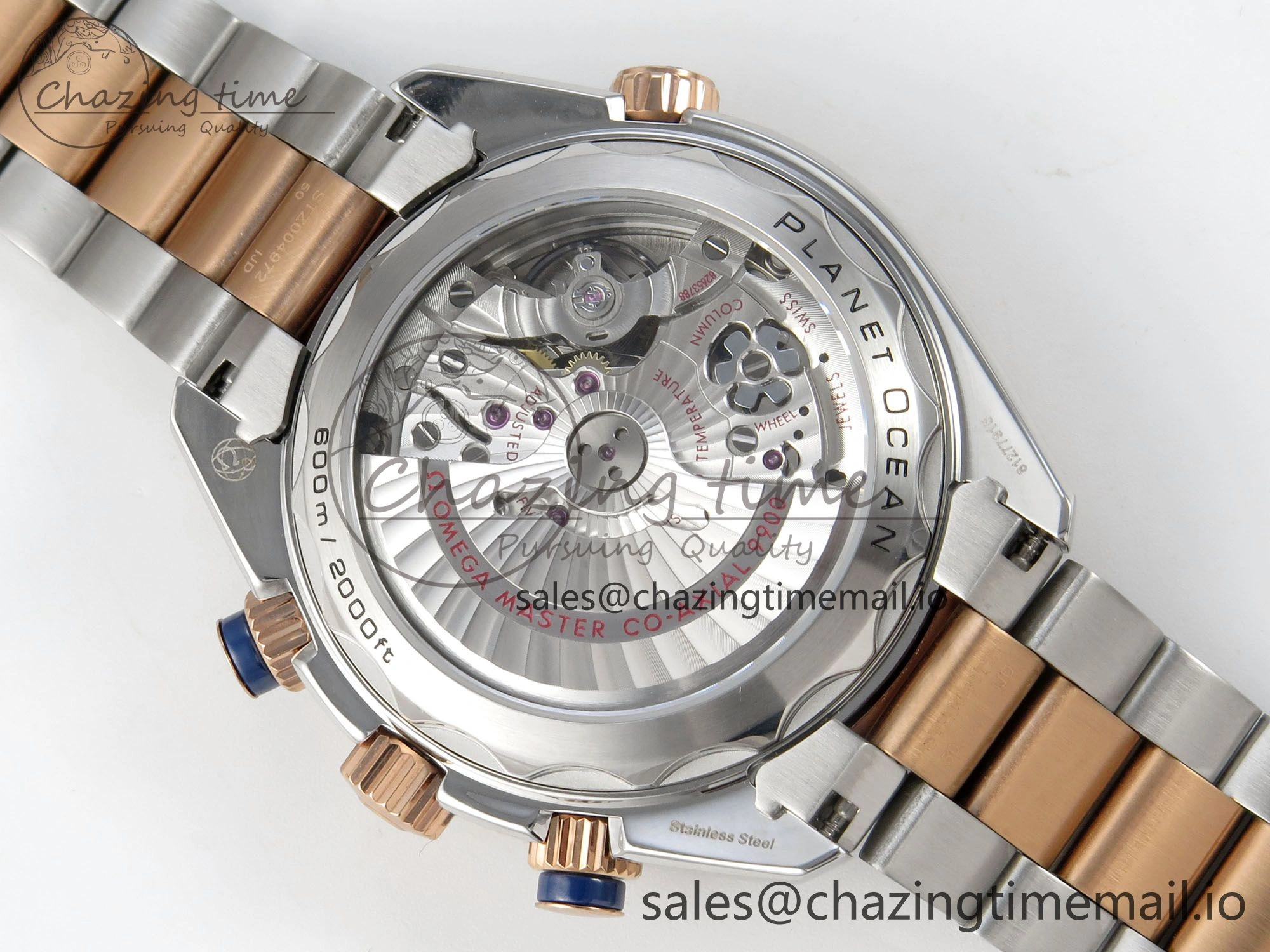 Planet Ocean 600M Chrono SS VRF 1:1 Best Edition Black Bezel Blue Dial on RG SS Bracelet A9900