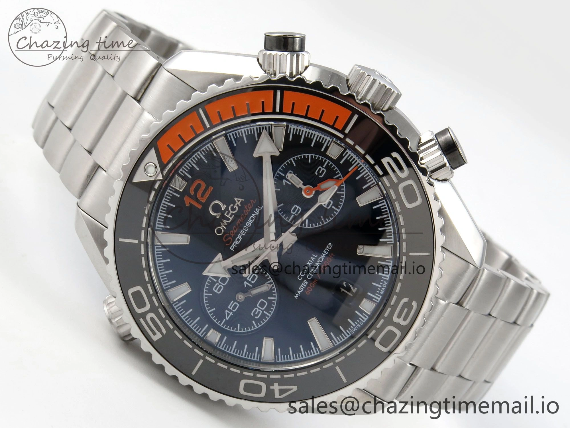 Planet Ocean 600M Chrono SS VRF 1:1 Best Edition Black Orange Bezel Black Dial on SS Bracelet A9900