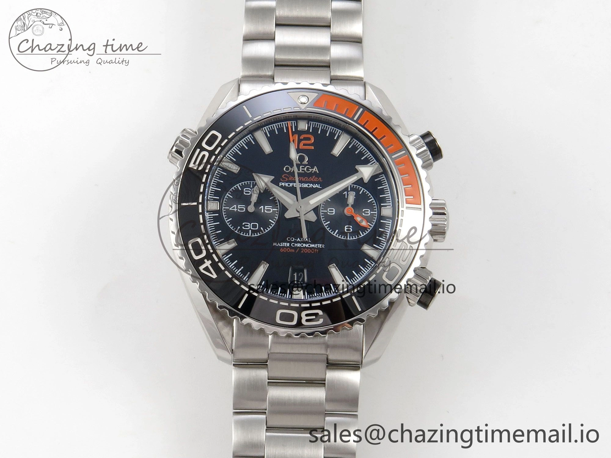 Planet Ocean 600M Chrono SS VRF 1:1 Best Edition Black Orange Bezel Black Dial on SS Bracelet A9900