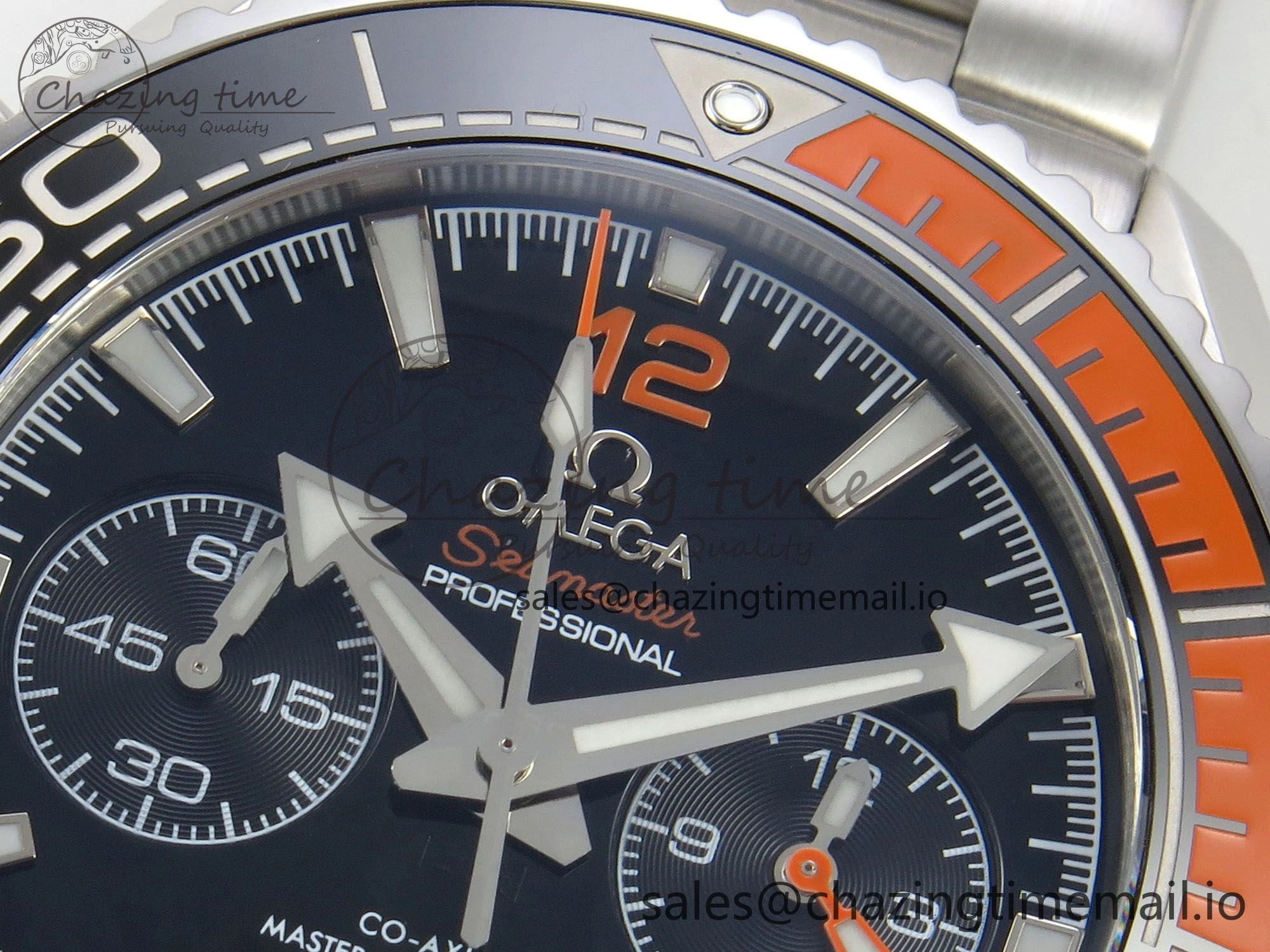 Planet Ocean 600M Chrono SS VRF 1:1 Best Edition Black Orange Bezel Black Dial on SS Bracelet A9900