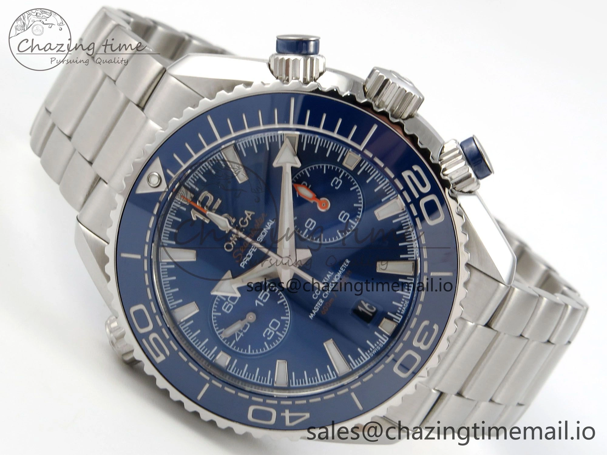Planet Ocean 600M Chrono SS VRF 1:1 Best Edition Blue Bezel Blue Dial on SS Bracelet A9900