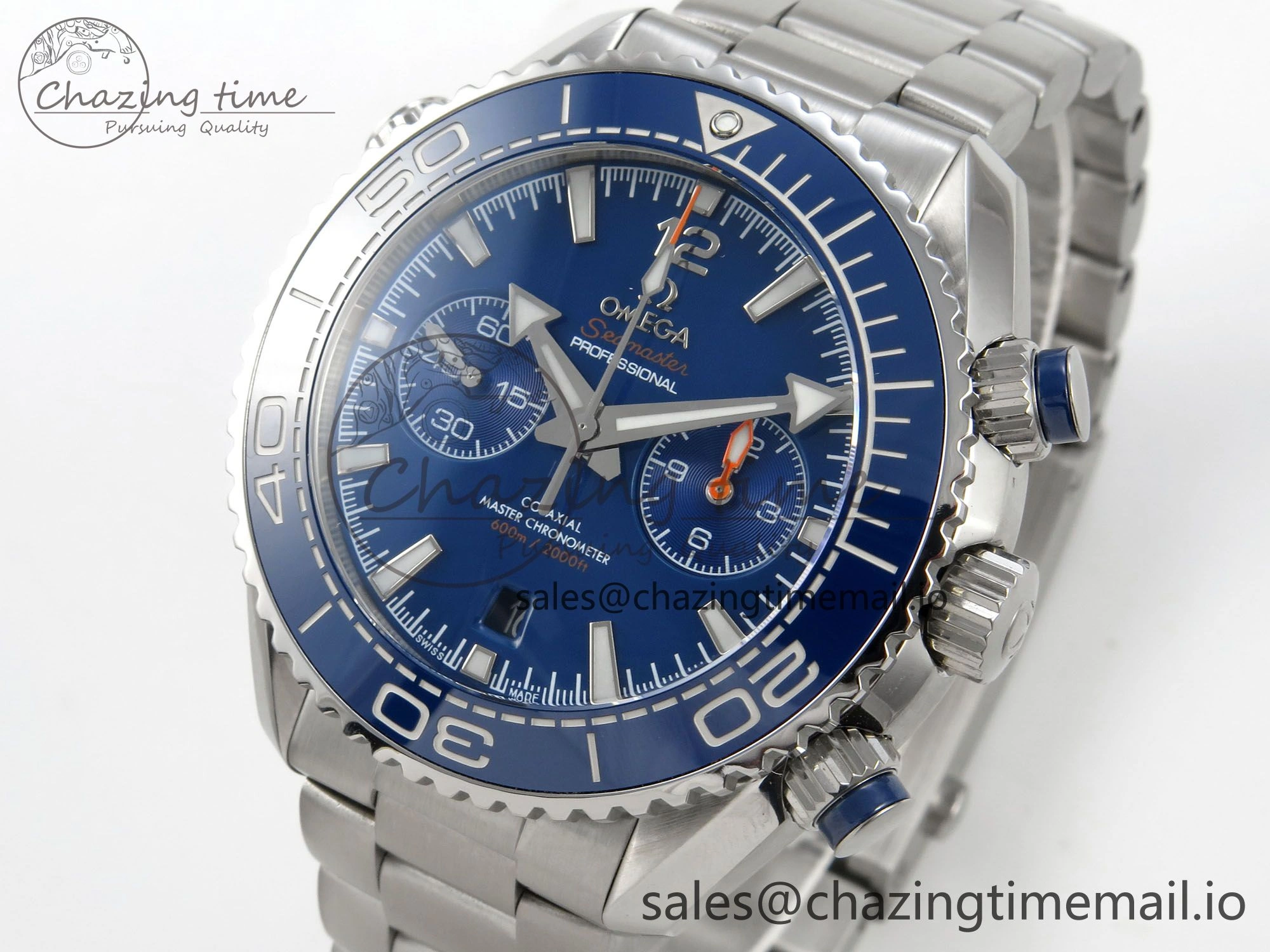 Planet Ocean 600M Chrono SS VRF 1:1 Best Edition Blue Bezel Blue Dial on SS Bracelet A9900