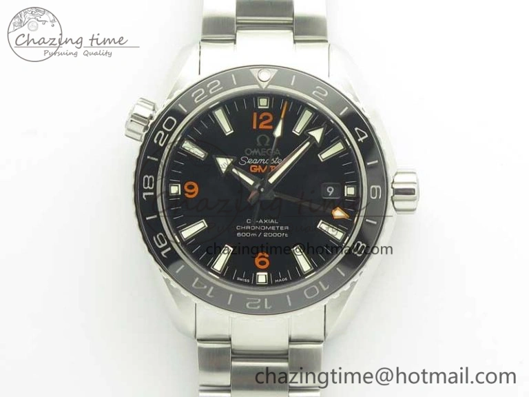 Planet Ocean 600M Co-Axial GMT 43.5mm VSF 1:1 Best Edition Black Dial Orange Markers on SS Bracelet A8605 Super Clone