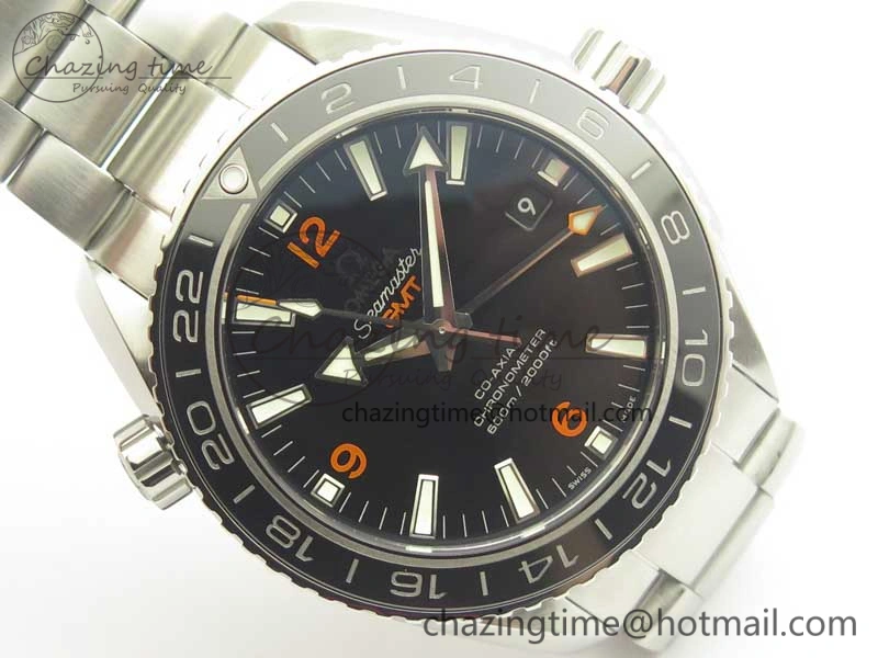 Planet Ocean 600M Co-Axial GMT 43.5mm VSF 1:1 Best Edition Black Dial Orange Markers on SS Bracelet A8605 Super Clone