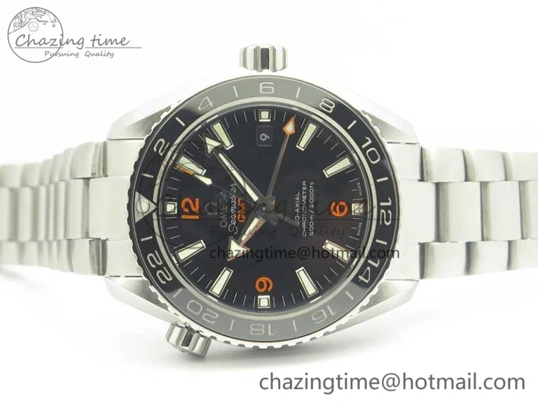 Planet Ocean 600M Co-Axial GMT 43.5mm VSF 1:1 Best Edition Black Dial Orange Markers on SS Bracelet A8605 Super Clone