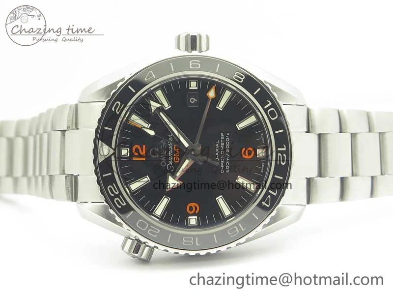 Planet Ocean 600M Co-Axial GMT 43.5mm VSF 1:1 Best Edition Black Dial Orange Markers on SS Bracelet A8605 Super Clone