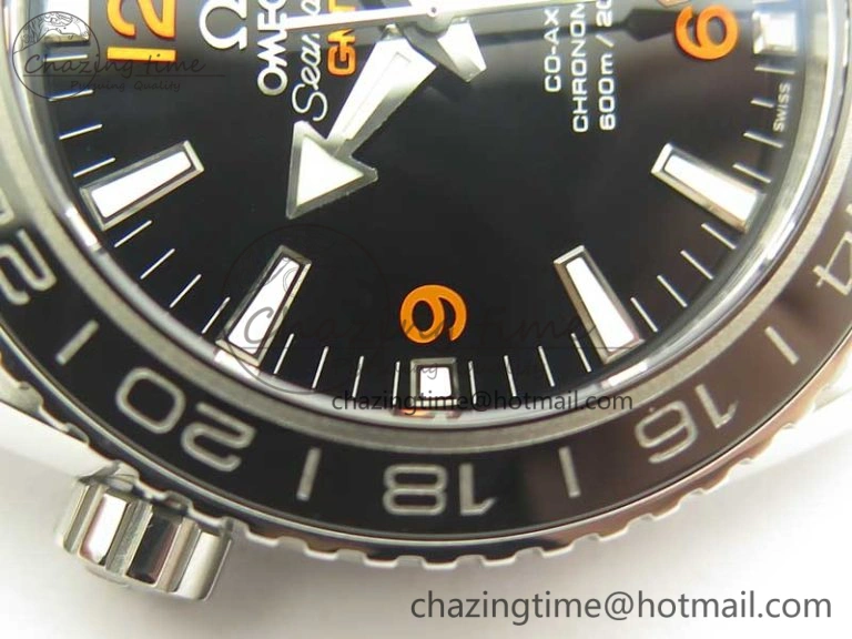 Planet Ocean 600M Co-Axial GMT 43.5mm VSF 1:1 Best Edition Black Dial Orange Markers on SS Bracelet A8605 Super Clone