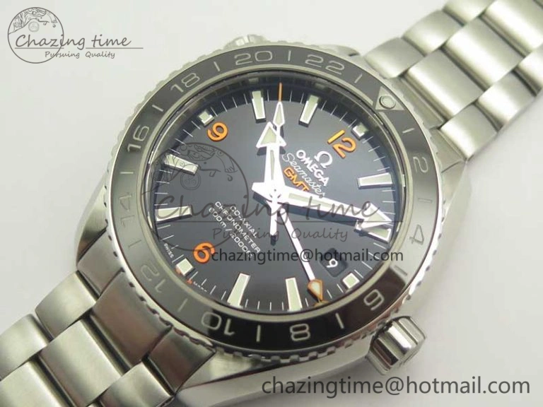 Planet Ocean 600M Co-Axial GMT 43.5mm VSF 1:1 Best Edition Black Dial Orange Markers on SS Bracelet A8605 Super Clone