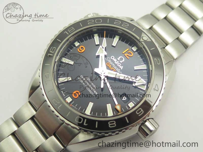 Planet Ocean 600M Co-Axial GMT 43.5mm VSF 1:1 Best Edition Black Dial Orange Markers on SS Bracelet A8605 Super Clone