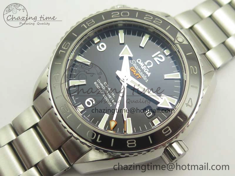 Planet Ocean 600M Co-Axial GMT 43.5mm VSF 1:1 Best Edition Black Dial Silver Markers on SS Bracelet A8605 Super Clone